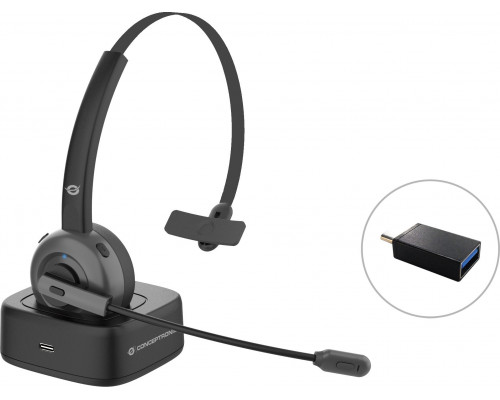 Conceptronic CONCEPTRONIC Headset Wireless Bluetooth mit Ladestation   sw