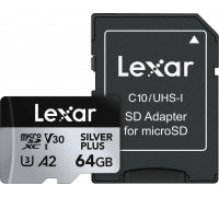 SD  Lexar Professional Silver Plus MicroSDXC 64 GB Class 10 UHS-I/U3 A2 V30 (LMSSIPL064G-BNANG)