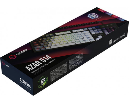 LORGAR Azar 514, Wired mechanical gaming keyboard, RGB backlight, 1680000 colour variations, 18 modes, keys number: 104, 50M clicks, linear dream switches, spring cable up to 3.4m, ABS plastic+metal, magnetic cover, 450*136*39mm, 1.17kg, white, EN+RU layo