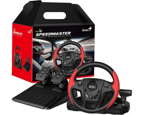 Genius GX Gaming SpeedMaster, kierownica z pedałami i dźwignią zmiany biegłw, 13przycisk, USB, czerwono-black