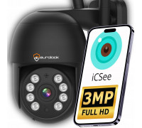 Zewnętrzna Kamera WiFi Obrotowa 3MPx POWIADOMIENIA ICSee Full HD CZARNA SD [K-6]