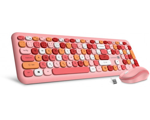 CONNECT IT Set Klávesnice+myš FASHION combo, bezdrátová, (+1x AAA +1x AA baterie zdarma), CZ + SK layout, růžová