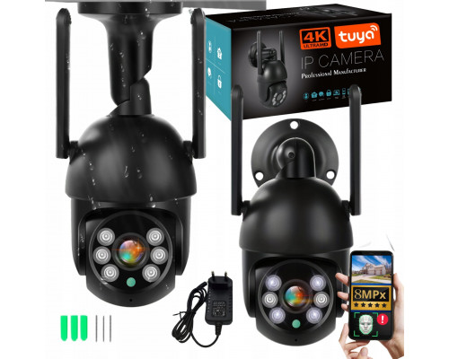 Zewnętrzna Wifi Obrotowa 8MPx Bezprzewodowa Ultra HD ZOOM CZARNA [TUYA BLACK]