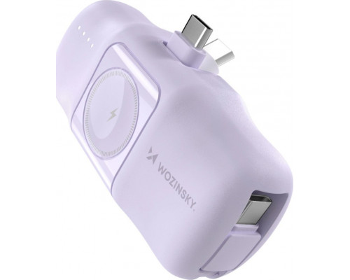 Mini powerbank Wozinsky WF16-YCS 5000mAh 15W USB-C with a built-in kablem USB-C i ładowarką do Apple Watch - violet