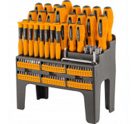 Zestaw wkrętaków i bitów w plastikowym stojaku 100el.