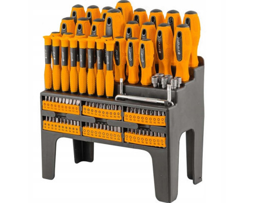 Zestaw wkrętaków i bitów w plastikowym stojaku 100el.