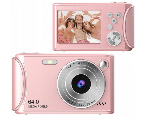 Aparat Cyfrowy Zdjęcia 64MP Filmy 4K / 30fps 18x ZOOM AntiShake / XREC Q18 / Rose