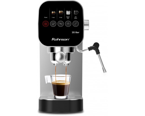 Rohnson espresso, 1360 W, 20 bar, slim design, dotykový ovládací panel, vysokotlaká tryska