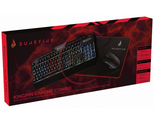 KingPin Gaming Combo Set (Keyboard QWERTY Italian, 7-Button RGB Mouse & Mouse Pad)