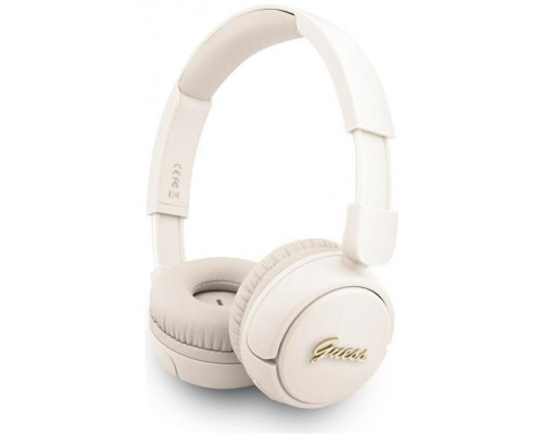 nauszne Guess Bluetooth 5.3 Metal Logo Script beżowy