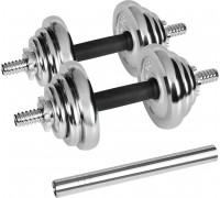 Dumbbells cast iron chrome plated adjustable w walizce z gryfem, zestaw 20kg REBEL ACTIVE