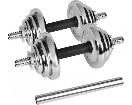 Dumbbells cast iron chrome plated adjustable w walizce z gryfem, zestaw 20kg REBEL ACTIVE