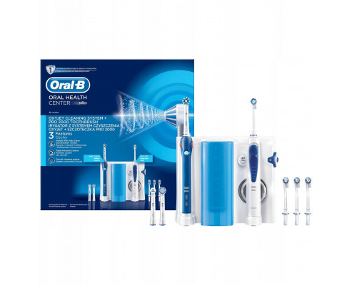 Elektrisk tandbørste, Munddusch" Oral-B Pro 2000 + OxyJet Mundpflege Center Hvid, Mørkeblå"