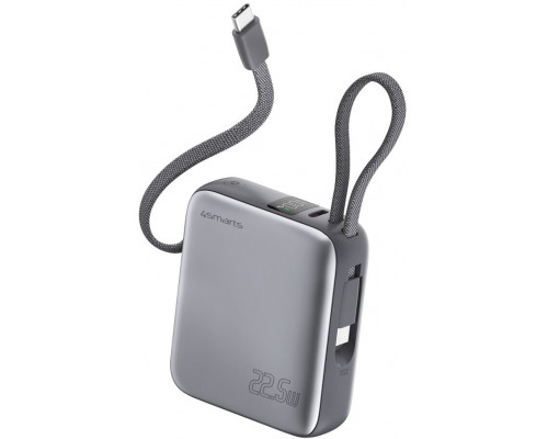 4smarts Pocket Dual Cord 10000mAh 22.5W with a built-in kablem USB-C 15cm gray