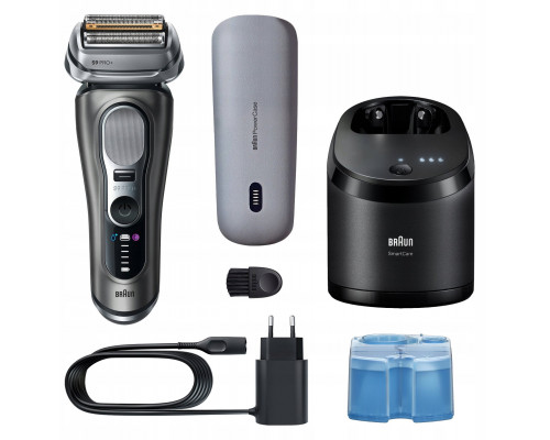 Braun Series 9 Pro+ Wet & Dry 6-in-1 SmartCare centrs & PowerCase futralis tumsi peleka - Skuveklis 9675CC (8700216555012)