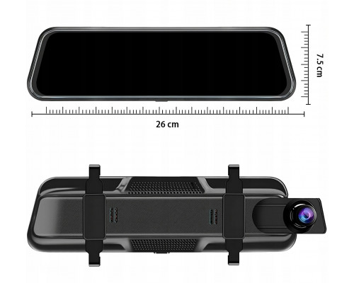 WIDEOREJESTRATOR JAZDY W LUSTERKU DOTYKOWY KAMERA COFANIA REJESTRATOR PRZÓD TYŁ POLSKIE MENU FULL HD