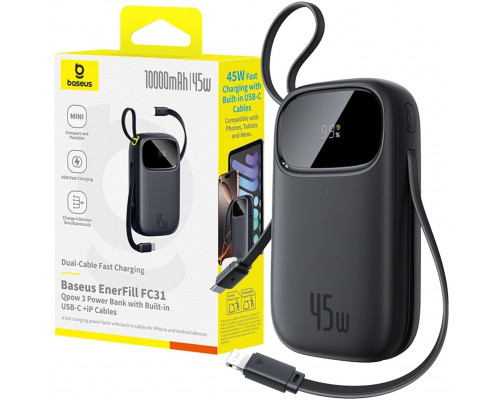 Baseus EnerFill FC31 10000mAh 45W z kablami USB-C i Lightning - black