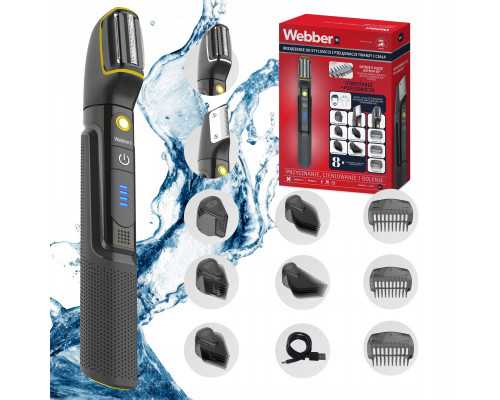Webber Męski Webber BG-600 8w1 Do Włosów Brody Ciała Wet&Dry IPX7 LED PRO