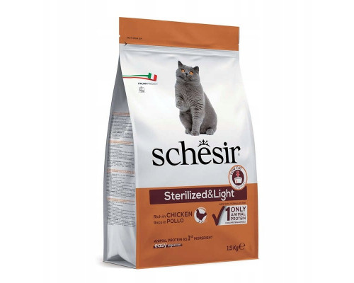 Schesir Original, karma sucha, dla kota, chicken, 1,5 kg, worek, po sterylizacji i lekkostrawna