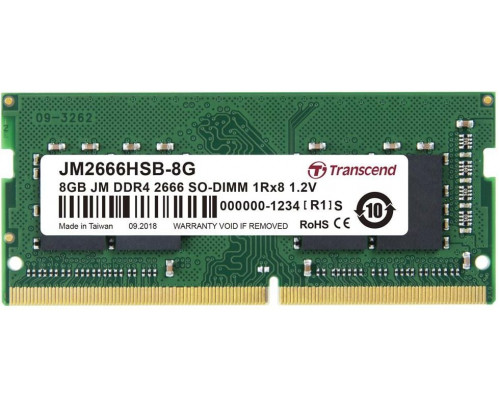 Transcend JetRam, SODIMM, DDR4, 8 GB, 2400 MHz, CL19 (JM2666HSB-8G)