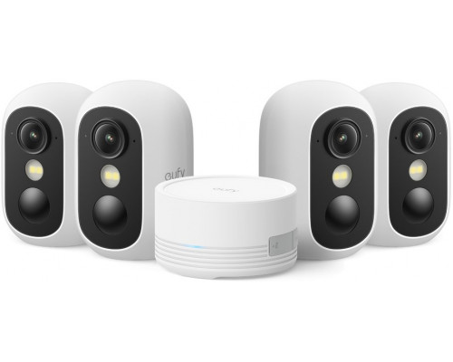 Eufy EufyCam C35 - 4 Kamera Kit - Sieciowa kamera monitoringu - do użytku zewnętrznego i wewnętrznego - odporna na warunki atmosferyczne - Kolor (Dzień i Noc) - 1920 x 1080 - 1080p - Audio - bezprzewodowa - Wi-Fi - Prąd stały 5 V - z HomeBase Mi