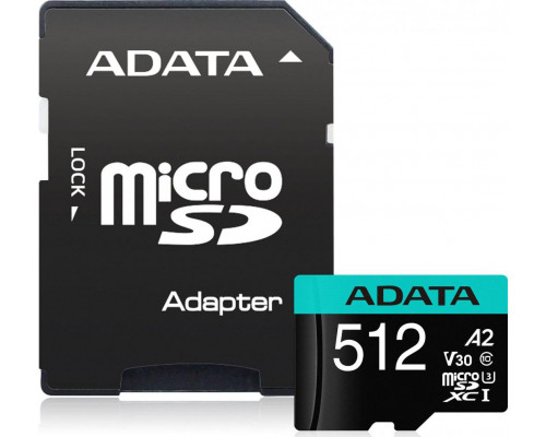 SD  ADATA Premier Pro MicroSDXC 512 GB Class 10 UHS-I/U3 A2 V30 (AUSDX512GUI3V30SA2-RA1)