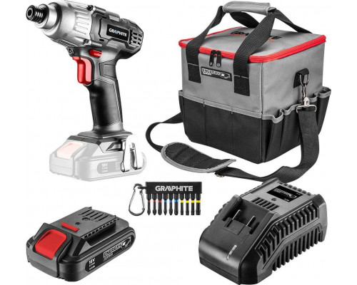 Graphite cordless (Energy + set: battery screwdriver, 2.0Ah battery, charger, power tool bag, bits)