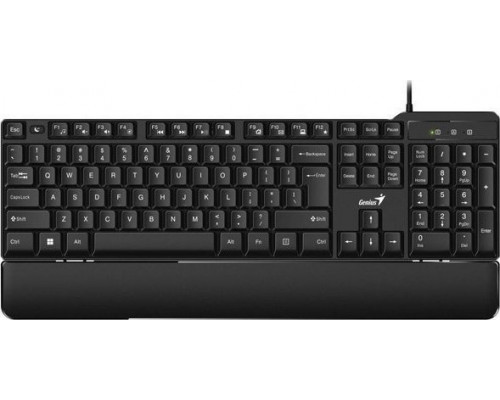 Genius Genius KB-100XP, klawiatura CZ/SK, klasyczna, wodoodporna rodzaj przewodowa (USB), czarna, ergo podkładka pod nadgarstki