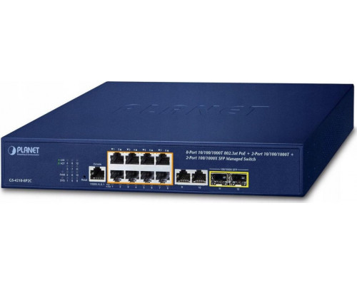 Switch Planet PLANET IPv4/IPv6, 8-Port Managed  L2/L4 Gigabit Ethernet (10/100/1000) Support PoE 1U Blue