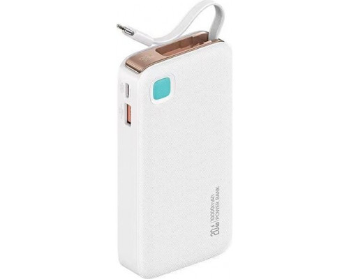 UPS Usams USAMS Powerbank ze zwijanym kablem USB-C Retractable 10000 mAh PD 20W Fast Charge XY Series biały/white 10KCD22402 (US-CD224)