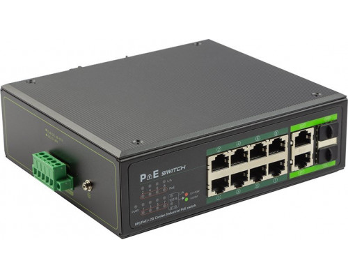 Switch Extra Digital Przemysłowy PoE rozdzielacz 100Mbps 8 portów + 2G uplink RJ45 lub SFP porty -40 °C IEEE802.3af/at