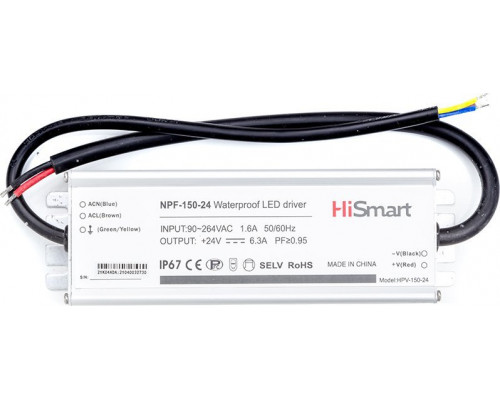 Hismart Maitinimo šaltinis 24V, 6.3A, 150W, PFC, IP67