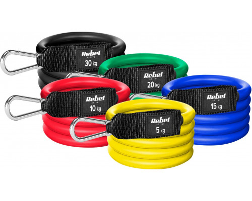 Rebel Pretestības gumijasiju komplekts do ćwiczeń  - Power Tube Set , 5-30 kg, 5 gumijasijas,  REBEL ACTIVE