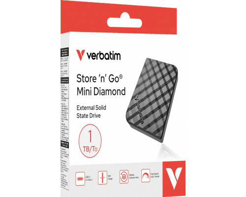 Dysk SSD zewnętrzny Verbatim Store 'n 'Go Mini Diamond 1TB USB-C 3.2 Gen 2 czarny