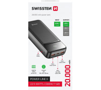 SWISSTEN, Powerbank, POWER LINE II, Li-Pol, 5/9/12V, do �adowania telefon�w i innych urz�dze�, 22013947, 20000mAh, czarna