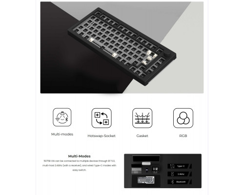 Akko 5075B Via Barebone Gaming Tastatur, 75% - ANSI, Stary Black