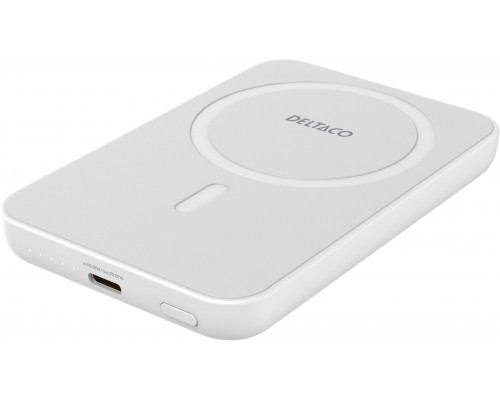 Išorinė baterija 5000 mAh DELTACO, bevielis įkrovimas, PD 20 W,magnetas,baltas / PB-Q1006 / 1903253