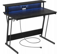 Gaming galds do gier z diodą LED i listwą zasilającą, stół dla graczy, biurko komputerowe ze wspornikiem ekranu, na 2 komputery, do sy