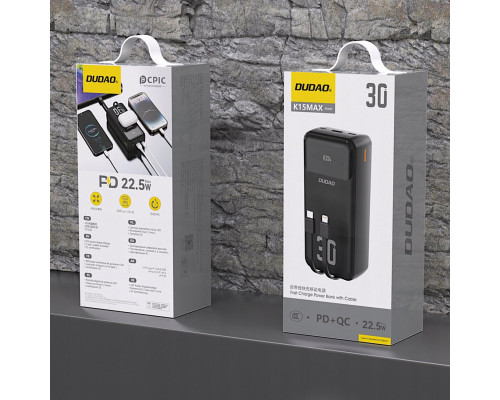 Dudao K15Max powerbank 30000mAh 22.5 Watt Sort