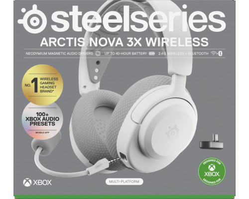Steelseries Arctis Nova 3X Zestaw słuchawkowy Bezprzewodowy Opaska na głowę Muzyka/dzień powszedni Bluetooth Biały
