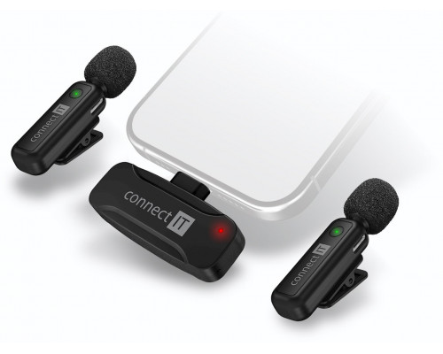 CONNECT IT ClipMic, 2x Bezdrátový Lavalier mikrofón s přijímačem, Lightning konektor, černá