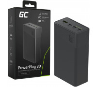 Greencell PowerPlay 30 - black powerbank 30 000mAh, 22,5W, 4 porty