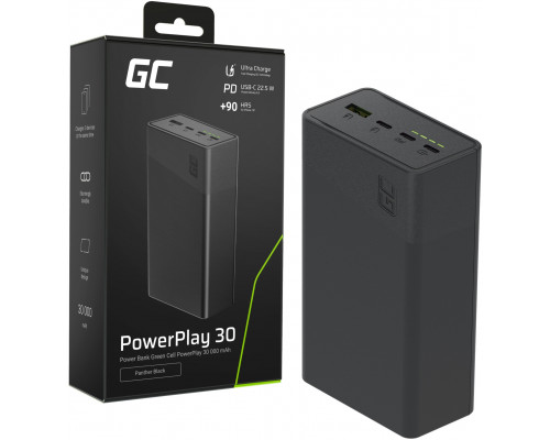 Greencell PowerPlay 30 - black powerbank 30 000mAh, 22,5W, 4 porty