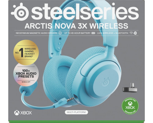 Steelseries Arctis Nova 3X Zestaw słuchawkowy Bezprzewodowy Opaska na głowę Muzyka/dzień powszedni Bluetooth Kolor Aqua