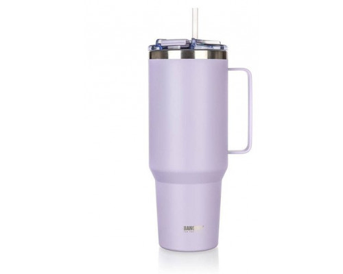 Stalowy Mug Thermal Thermos 1200ml Z Rączką I Słomką Banquet Twain Lila