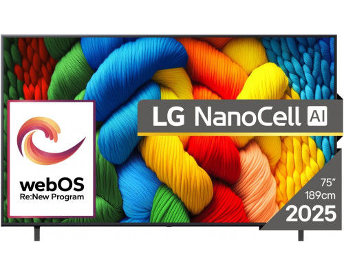 LG NanoCell AI NANO80 75NANO80A3B 190,5 cm (75") 4K Ultra HD Smart TV Wi-Fi Czarny