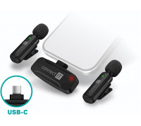Connect IT ClipMic, Bezprzewodowy mikrofon lavalier z odbiornikiem, złącze USB-C, czarny