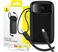 Baseus Qpow2 20000mAh 22,5W z podwójnym kablem ar displeju cyfrowym cable Simple USB-C 3A 0,3m (black) - black