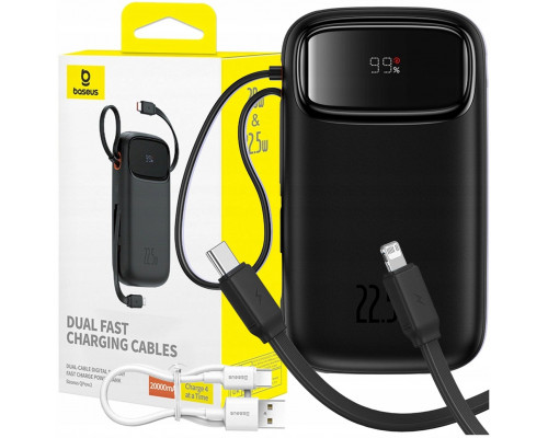 Baseus Qpow2 20000mAh 22,5W z podwójnym kablem ar displeju cyfrowym cable Simple USB-C 3A 0,3m (black) - black