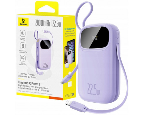 Baseus EnerFill FC21 Qpow 3 20000mAh 22.5W ar displeju cyfrowym z dołączonym kablem - violet